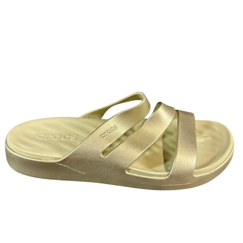 Crocs Swiftwater Metallic Gold Triple Strap Slide Sandals Womens 9